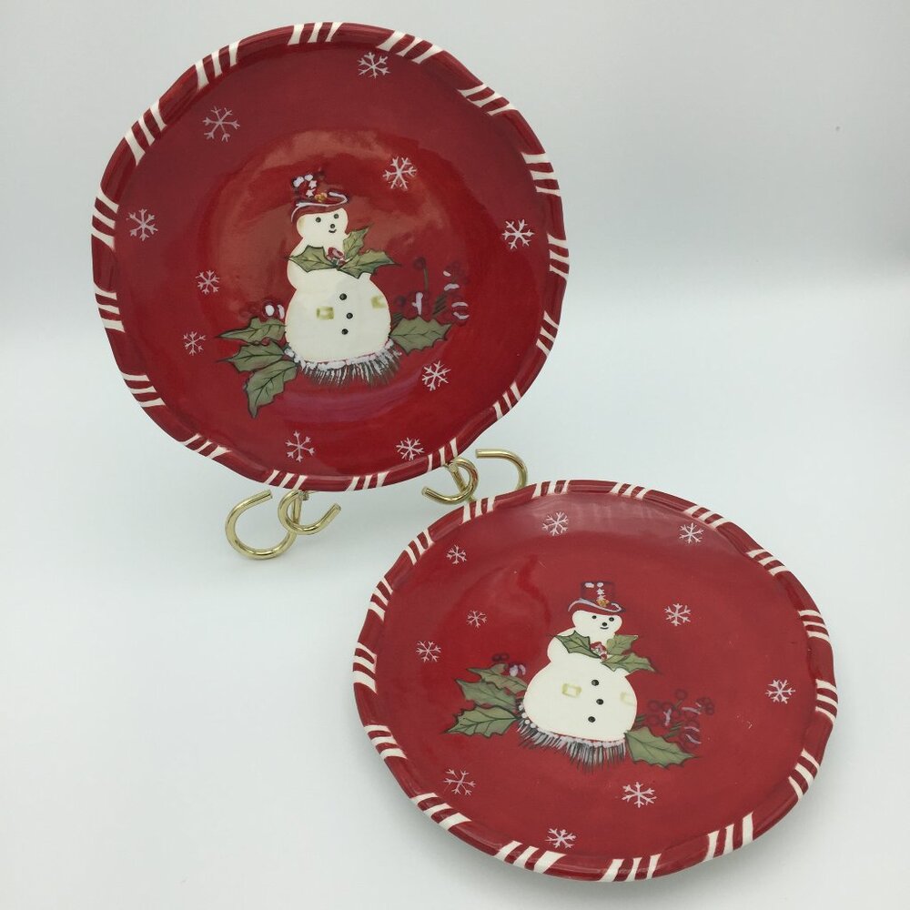 Set of 2 Tracy Porter JOLLY OL SNOWY Salad Plates Snowman Holly Christmas